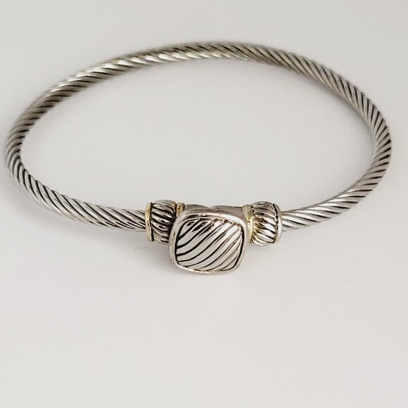 Silver & Gold Tone Cable Bangle Bracelet  Hook Clasp - Picture 1 of 11